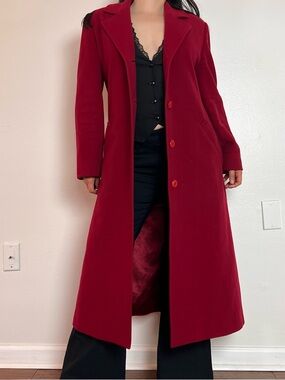 Kristen Blake Red Longline Wool Cashmere Blend Single Breasted coat size 4
